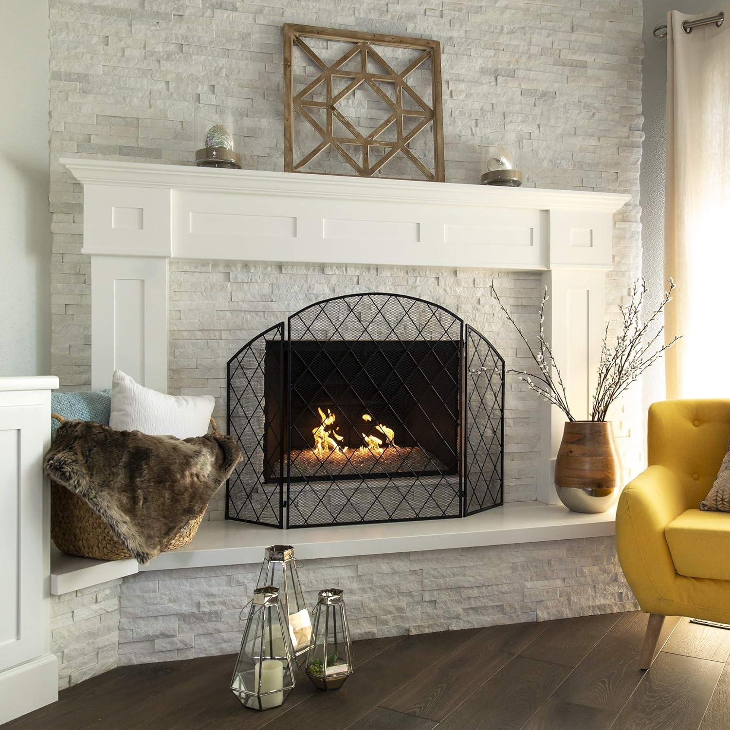 image:imageBest Choice Products 3Panel 50x30in Wrought Iron Decorative Mesh Fireplace Screen Gate Protector Fire Spark Guard for Indoor amp Outdoor wFolding Side Panels Black