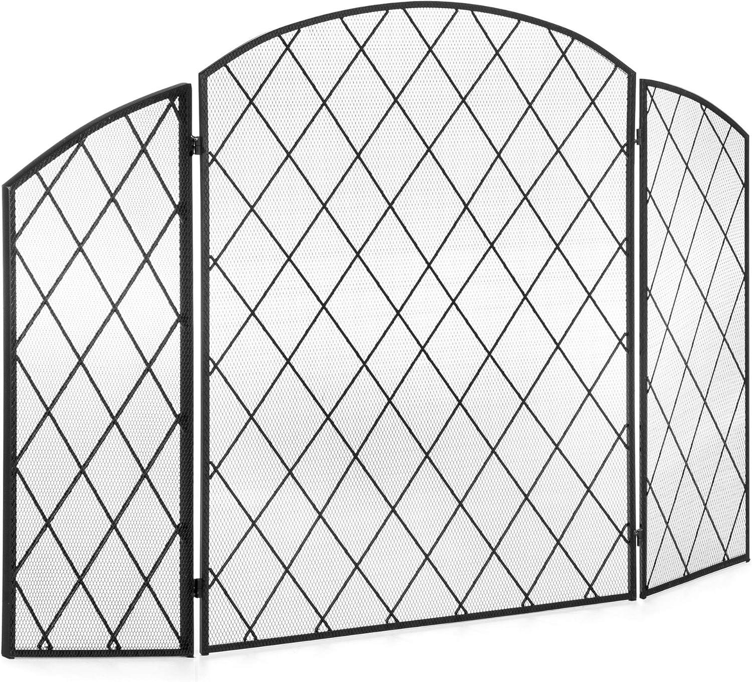 image:imageBest Choice Products 3Panel 50x30in Wrought Iron Decorative Mesh Fireplace Screen Gate Protector Fire Spark Guard for Indoor amp Outdoor wFolding Side Panels Black