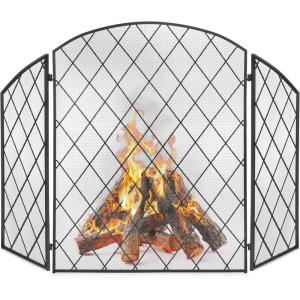 image:imageBest Choice Products 3Panel 50x30in Wrought Iron Decorative Mesh Fireplace Screen Gate Protector Fire Spark Guard for Indoor amp Outdoor wFolding Side Panels Black