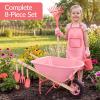 image:imageBest Choice Products Kids Gardening Tool Set 8 Piece with Wheelbarrow Metal Tools Watering Can Apron and Gloves Child Garden Play Set for Outdoor Backyard Play Ages 3  PinkPinkPinkPink