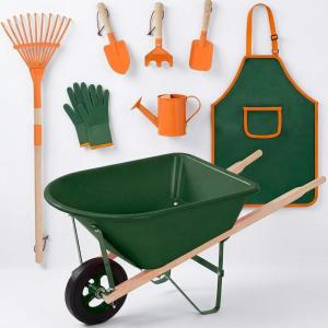image:imageBest Choice Products Kids Gardening Tool Set 8 Piece with Wheelbarrow Metal Tools Watering Can Apron and Gloves Child Garden Play Set for Outdoor Backyard Play Ages 3  PinkPinkGreenOrange