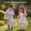 image:imageBest Choice Products Handwoven Easter Basket Small Woven Easter Basket for Kids Easter Egg Hunt Basket wCollapsible Handle Tapered Shape Water Hyacinth  NaturalWhite