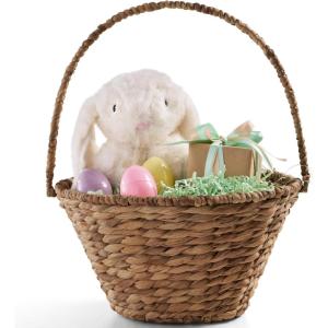 image:imageBest Choice Products Handwoven Easter Basket Small Woven Easter Basket for Kids Easter Egg Hunt Basket wCollapsible Handle Tapered Shape Water Hyacinth  NaturalChestnut