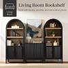 image:imageBest Choice Products 72 Tall Narrow Arched Pantry Cabinet wReeded Door 4Tier Bookshelf Armoire Hutch Bookcase Storage Cabinet wAdjustable Shelves for Dining Room and Livingroom  WalnutLarge  Sage