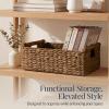 image:imageBest Choice Products Wicker Storage Basket Shelf Organizer Basket wWooden Handles Woven Rectangular Storage Bin Natural Water Hyacinth for Pantry Closet Bathroom Living Room  NaturalChestnut