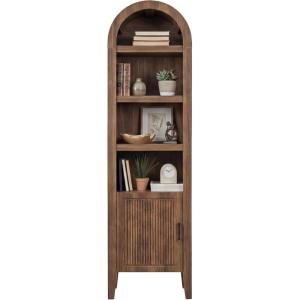 image:imageBest Choice Products 72 Tall Narrow Arched Pantry Cabinet wReeded Door 4Tier Bookshelf Armoire Hutch Bookcase Storage Cabinet wAdjustable Shelves for Dining Room and Livingroom  WalnutNarrow  Walnut