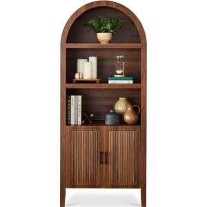 image:imageBest Choice Products 72 Tall Narrow Arched Pantry Cabinet wReeded Door 4Tier Bookshelf Armoire Hutch Bookcase Storage Cabinet wAdjustable Shelves for Dining Room and Livingroom  WalnutLarge  Walnut