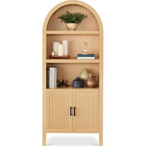image:imageBest Choice Products 72 Tall Narrow Arched Pantry Cabinet wReeded Door 4Tier Bookshelf Armoire Hutch Bookcase Storage Cabinet wAdjustable Shelves for Dining Room and Livingroom  WalnutLarge  Natural Oak