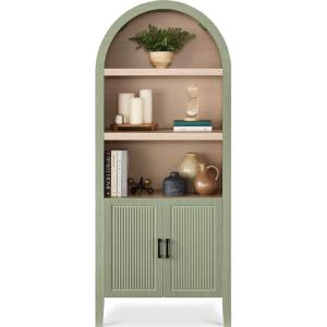 image:imageBest Choice Products 72 Tall Narrow Arched Pantry Cabinet wReeded Door 4Tier Bookshelf Armoire Hutch Bookcase Storage Cabinet wAdjustable Shelves for Dining Room and Livingroom  WalnutLarge  Sage