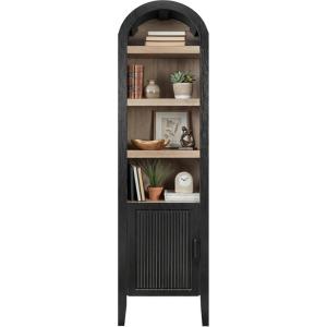 image:imageBest Choice Products 72 Tall Narrow Arched Pantry Cabinet wReeded Door 4Tier Bookshelf Armoire Hutch Bookcase Storage Cabinet wAdjustable Shelves for Dining Room and Livingroom  WalnutNarrow  Black Oak