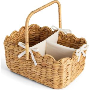 image:imageBest Choice Products Baby Diaper Caddy Organizer Large Portable Handmade Nursery Basket wRemovable Divider amp Handles Handwoven Changing Table Storage Bin for Nursery Organization  ChestnutNatural