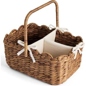 image:imageBest Choice Products Baby Diaper Caddy Organizer Large Portable Handmade Nursery Basket wRemovable Divider amp Handles Handwoven Changing Table Storage Bin for Nursery Organization  ChestnutChestnut