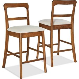 image:imageBest Choice Products Bar Stool Set of 2 Modern Farmhouse Counter Height Stools wUpholstered Cushioned Seat Wooden Curved Backrest  ChestnutCream