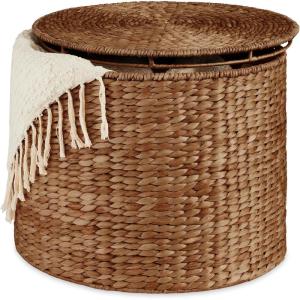 image:imageBest Choice Products Large Round Storage Ottoman WLid Handwoven Water Hyacinth Footstool Accent Stool Side Table Storage Container Plant Stand For Living Room Office or Bedroom  NaturalChestnut