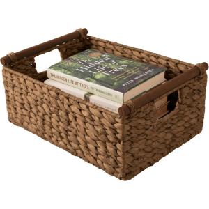 image:imageBest Choice Products Wicker Storage Basket Shelf Organizer Basket wWooden Handles Woven Rectangular Storage Bin Natural Water Hyacinth for Pantry Closet Bathroom Living Room  NaturalChestnut