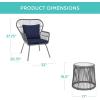image:imageBest Choice Products 3Piece Patio Conversation Bistro Set Outdoor AllWeather Wicker Furniture for Porch Backyard w 2 Wide Ergonomic Chairs Cushions Glass Top Side Table  GrayNavyGrayNavy