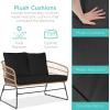 image:imageBest Choice Products 4Piece Outdoor Rope Wicker Patio Conversation Set Modern Contemporary Furniture for Backyard Balcony Porch wLoveseat Plush Cushions Coffee Table Steel Frame  BlackBlack