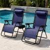 image:imageBest Choice Products Set of 2 Extra Wide Adjustable Steel Mesh Zero Gravity Lounge Chair Recliners wPillows and Cup Holder Trays  Peacock Blue StripesNavy