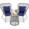 image:imageBest Choice Products 3Piece Patio Conversation Bistro Set Outdoor AllWeather Wicker Furniture for Porch Backyard w 2 Wide Ergonomic Chairs Cushions Glass Top Side Table  GrayNavyGrayNavy