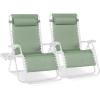 image:imageBest Choice Products Set of 2 Extra Wide Adjustable Steel Mesh Zero Gravity Lounge Chair Recliners wPillows and Cup Holder Trays  Peacock Blue StripesSage GreenWhite