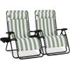 image:imageBest Choice Products Set of 2 Extra Wide Adjustable Steel Mesh Zero Gravity Lounge Chair Recliners wPillows and Cup Holder Trays  Peacock Blue StripesSage Green Stripes