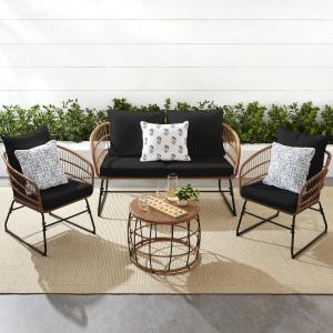 image:imageBest Choice Products 4Piece Outdoor Rope Wicker Patio Conversation Set Modern Contemporary Furniture for Backyard Balcony Porch wLoveseat Plush Cushions Coffee Table Steel Frame  BlackBlack