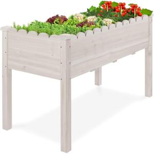 image:imageBest Choice Products Raised Garden Bed Scalloped Design Elevated Wood Planter Box Stand for Backyard Patio Balcony with Bed Liner 48 x 24 x 30 Inches 200 Pound Capacity  SageWhite