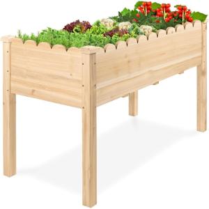 image:imageBest Choice Products Raised Garden Bed Scalloped Design Elevated Wood Planter Box Stand for Backyard Patio Balcony with Bed Liner 48 x 24 x 30 Inches 200 Pound Capacity  SageNatural