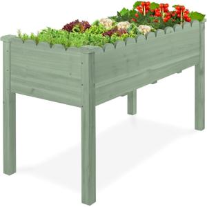 image:imageBest Choice Products Raised Garden Bed Scalloped Design Elevated Wood Planter Box Stand for Backyard Patio Balcony with Bed Liner 48 x 24 x 30 Inches 200 Pound Capacity  SageSage