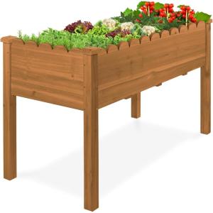 image:imageBest Choice Products Raised Garden Bed Scalloped Design Elevated Wood Planter Box Stand for Backyard Patio Balcony with Bed Liner 48 x 24 x 30 Inches 200 Pound Capacity  SageAcorn Brown