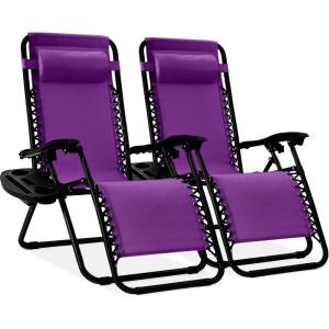 image:imageBest Choice Products Set of 2 Extra Wide Adjustable Steel Mesh Zero Gravity Lounge Chair Recliners wPillows and Cup Holder Trays  Peacock Blue StripesAmethyst Purple