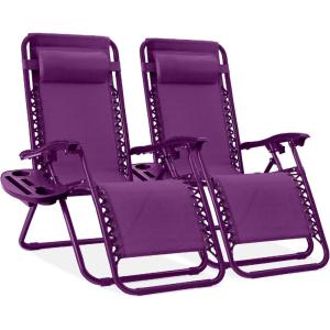 image:imageBest Choice Products Set of 2 Extra Wide Adjustable Steel Mesh Zero Gravity Lounge Chair Recliners wPillows and Cup Holder Trays  Peacock Blue StripesAmethyst