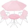 image:imageBest Choice Products Kids Picnic Table and Chair Set with Umbrella 3Piece Foldable Outdoor Table Set for Toddlers Ages 25 Patio Play Furniture 70 lb Chair Capacity 110 lb Table Capacity  SagePink  White