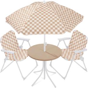 image:imageBest Choice Products Kids Picnic Table and Chair Set with Umbrella 3Piece Foldable Outdoor Table Set for Toddlers Ages 25 Patio Play Furniture 70 lb Chair Capacity 110 lb Table Capacity  SageTan  White