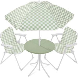 image:imageBest Choice Products Kids Picnic Table and Chair Set with Umbrella 3Piece Foldable Outdoor Table Set for Toddlers Ages 25 Patio Play Furniture 70 lb Chair Capacity 110 lb Table Capacity  SageSage  White