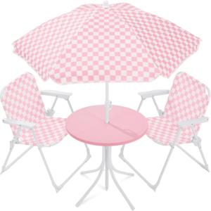 image:imageBest Choice Products Kids Picnic Table and Chair Set with Umbrella 3Piece Foldable Outdoor Table Set for Toddlers Ages 25 Patio Play Furniture 70 lb Chair Capacity 110 lb Table Capacity  SagePink  White