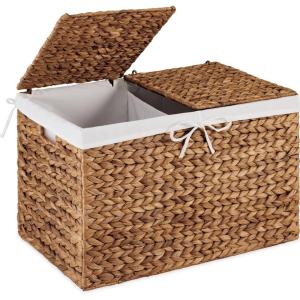 image:imageBest Choice Products Storage Basket wLid Large Woven Storage Basket Organizer wSeparate Lids Washable Sectioned Liner Bag for Living Room Bedroom Laundry Room Nursery  NaturalChestnut