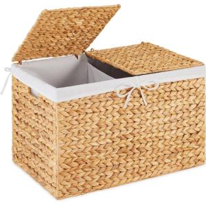 image:imageBest Choice Products Storage Basket wLid Large Woven Storage Basket Organizer wSeparate Lids Washable Sectioned Liner Bag for Living Room Bedroom Laundry Room Nursery  NaturalNatural