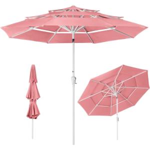 image:imageBest Choice Products 10ft 3Tier Patio Umbrella White Pole Outdoor Market Umbrella Steel PoleFlamingo Pink