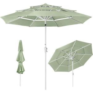 image:imageBest Choice Products 10ft 3Tier Patio Umbrella White Pole Outdoor Market Umbrella Steel PoleSage Green