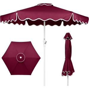 image:imageBest Choice Products 75ft Patio Market Umbrella with Wavy Trim UVFadeResistant 210g Canopy Crank amp Tilt Wind Vent HeavyDuty Frame  WhiteBurgundy