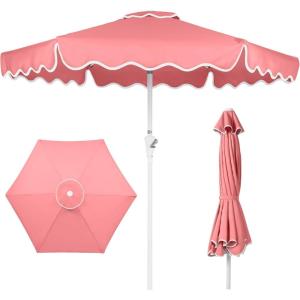 image:imageBest Choice Products 75ft Patio Market Umbrella with Wavy Trim UVFadeResistant 210g Canopy Crank amp Tilt Wind Vent HeavyDuty Frame  WhiteFlamingo Pink