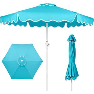 image:imageBest Choice Products 75ft Patio Market Umbrella with Wavy Trim UVFadeResistant 210g Canopy Crank amp Tilt Wind Vent HeavyDuty Frame  WhiteSky Blue