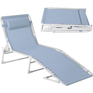 image:imageBest Choice Products Patio Chaise Lounge Chair Portable Outdoor Folding Recliner for Lawn w 8 Positions Handles 300lb Capacity  Light BlueWhiteFrench BlueWhite