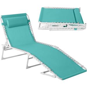 image:imageBest Choice Products Patio Chaise Lounge Chair Portable Outdoor Folding Recliner for Lawn w 8 Positions Handles 300lb Capacity  Light BlueWhiteLight BlueWhite
