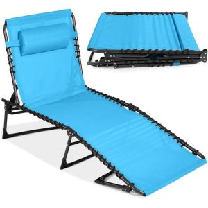 image:imageBest Choice Products Patio Chaise Lounge Chair Portable Outdoor Folding Recliner for Lawn w 8 Positions Handles 300lb Capacity  Light BlueWhiteLight Blue