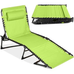 image:imageBest Choice Products Patio Chaise Lounge Chair Portable Outdoor Folding Recliner for Lawn w 8 Positions Handles 300lb Capacity  Light BlueWhiteLime Green