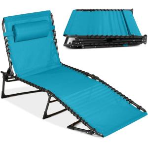 image:imageBest Choice Products Patio Chaise Lounge Chair Portable Outdoor Folding Recliner for Lawn w 8 Positions Handles 300lb Capacity  Light BlueWhitePeacock