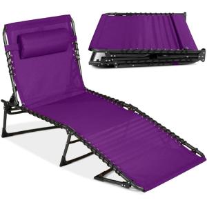 image:imageBest Choice Products Patio Chaise Lounge Chair Portable Outdoor Folding Recliner for Lawn w 8 Positions Handles 300lb Capacity  Light BlueWhitePurple