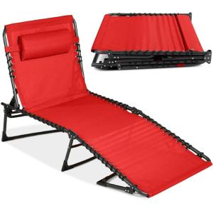 image:imageBest Choice Products Patio Chaise Lounge Chair Portable Outdoor Folding Recliner for Lawn w 8 Positions Handles 300lb Capacity  Light BlueWhiteRed